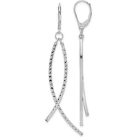 14K White Gold Polished Diamond Cut Fancy Dangle Leverback Earrings - 69.3mm Length by 0