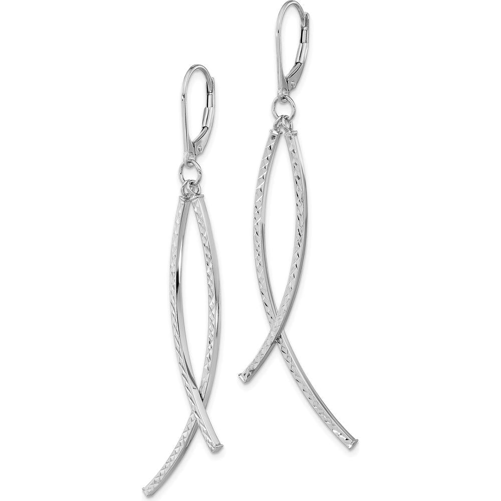 14K White Gold Polished Diamond Cut Fancy Dangle Leverback Earrings - 69.3mm Length by 0