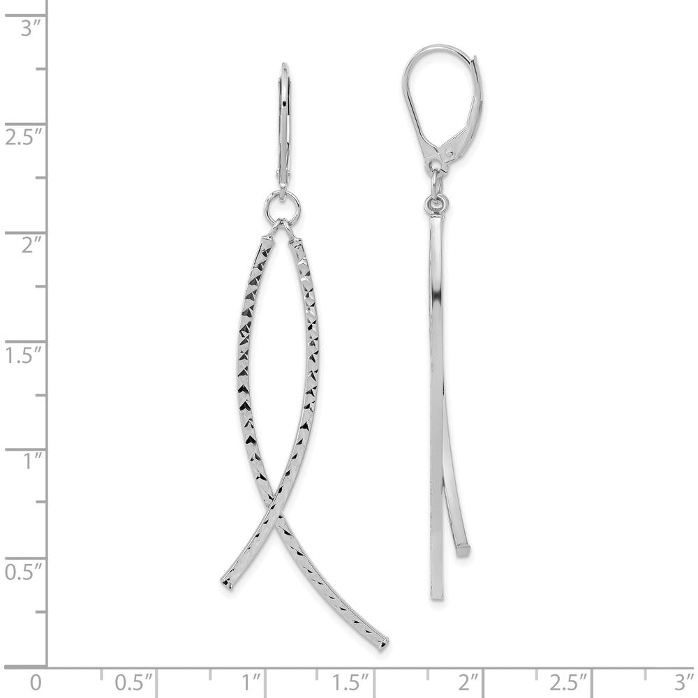 14K White Gold Polished Diamond Cut Fancy Dangle Leverback Earrings - 69.3mm Length by 0