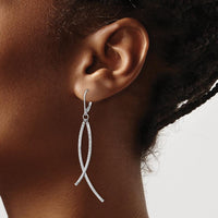 14K White Gold Polished Diamond Cut Fancy Dangle Leverback Earrings - 69.3mm Length by 0