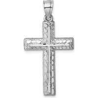 14K White Gold Polished Diamond-Cut Fancy Latin Cross Pendant by Oro Pregiato
