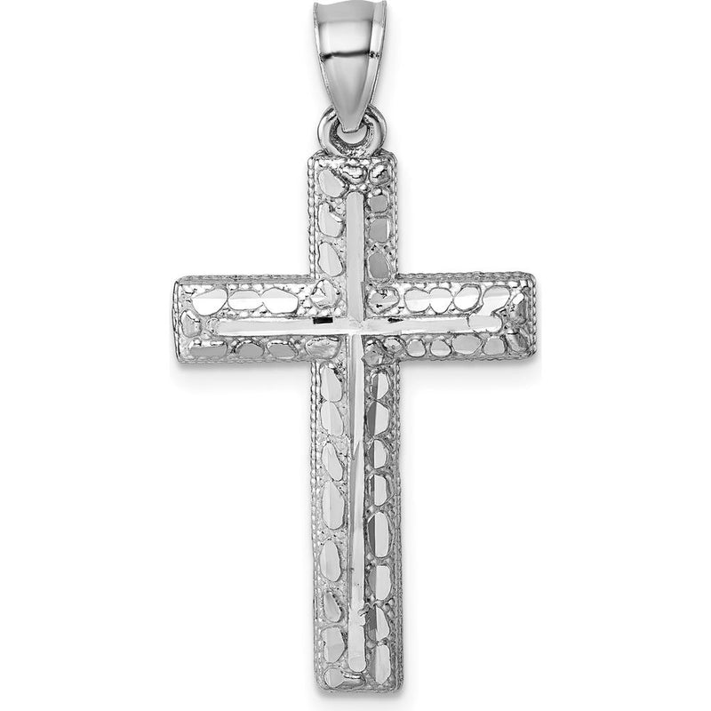 14K White Gold Polished Diamond-Cut Fancy Latin Cross Pendant by Oro Pregiato