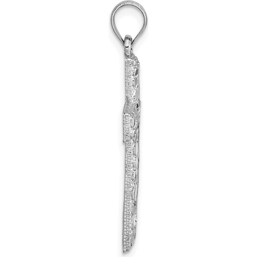 14K White Gold Polished Diamond-Cut Fancy Latin Cross Pendant by Oro Pregiato