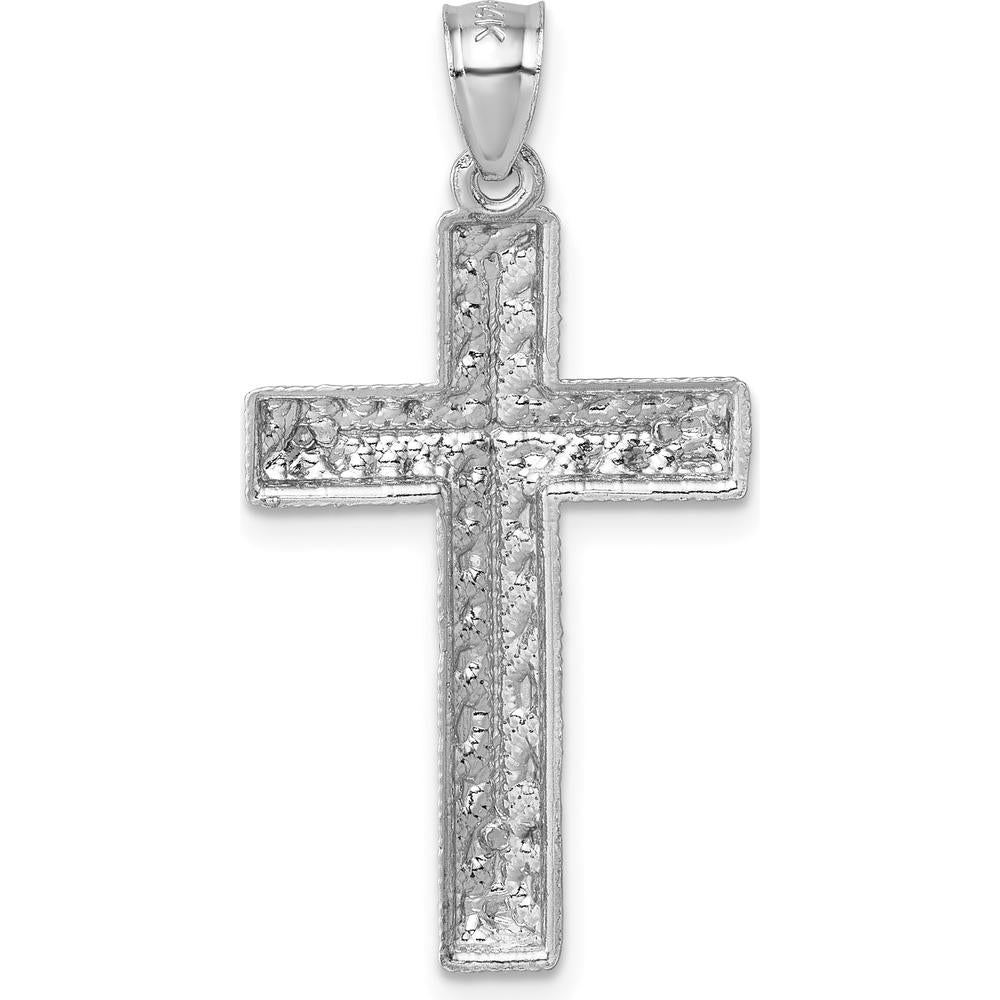 14K White Gold Polished Diamond-Cut Fancy Latin Cross Pendant by Oro Pregiato