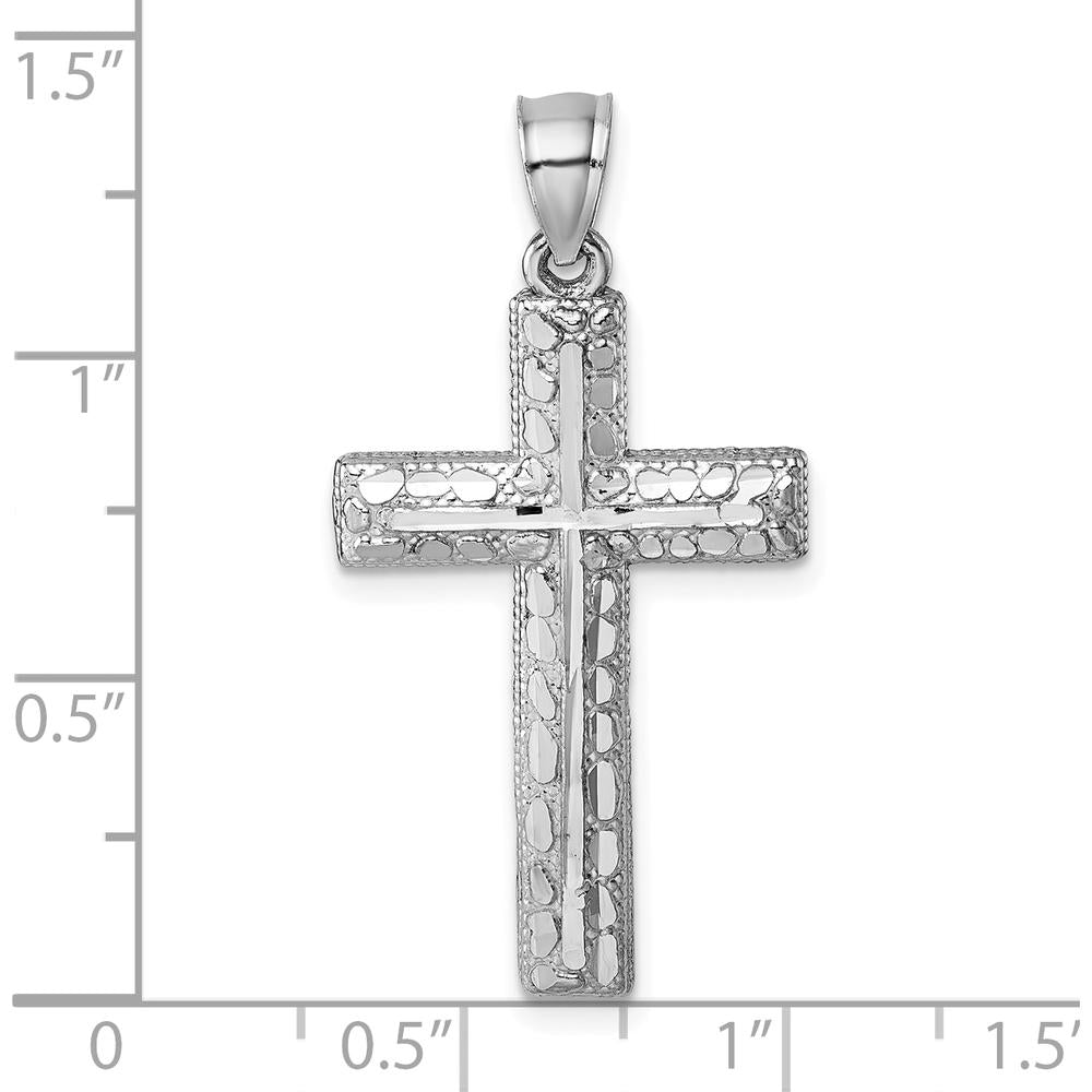14K White Gold Polished Diamond-Cut Fancy Latin Cross Pendant by Oro Pregiato
