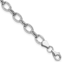 14K White Gold Polished Diamond-Cut Fancy Link 7" Bracelet by 0
