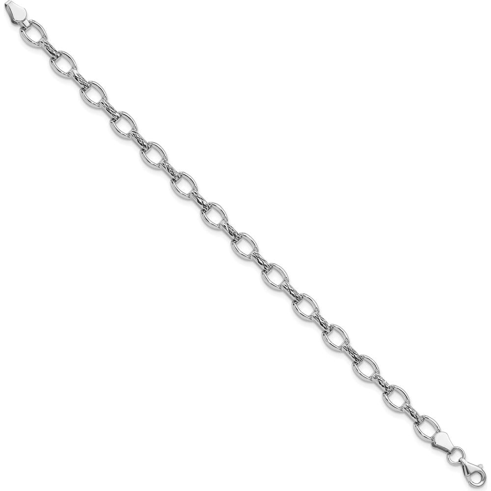 14K White Gold Polished Diamond-Cut Fancy Link 7" Bracelet by 0