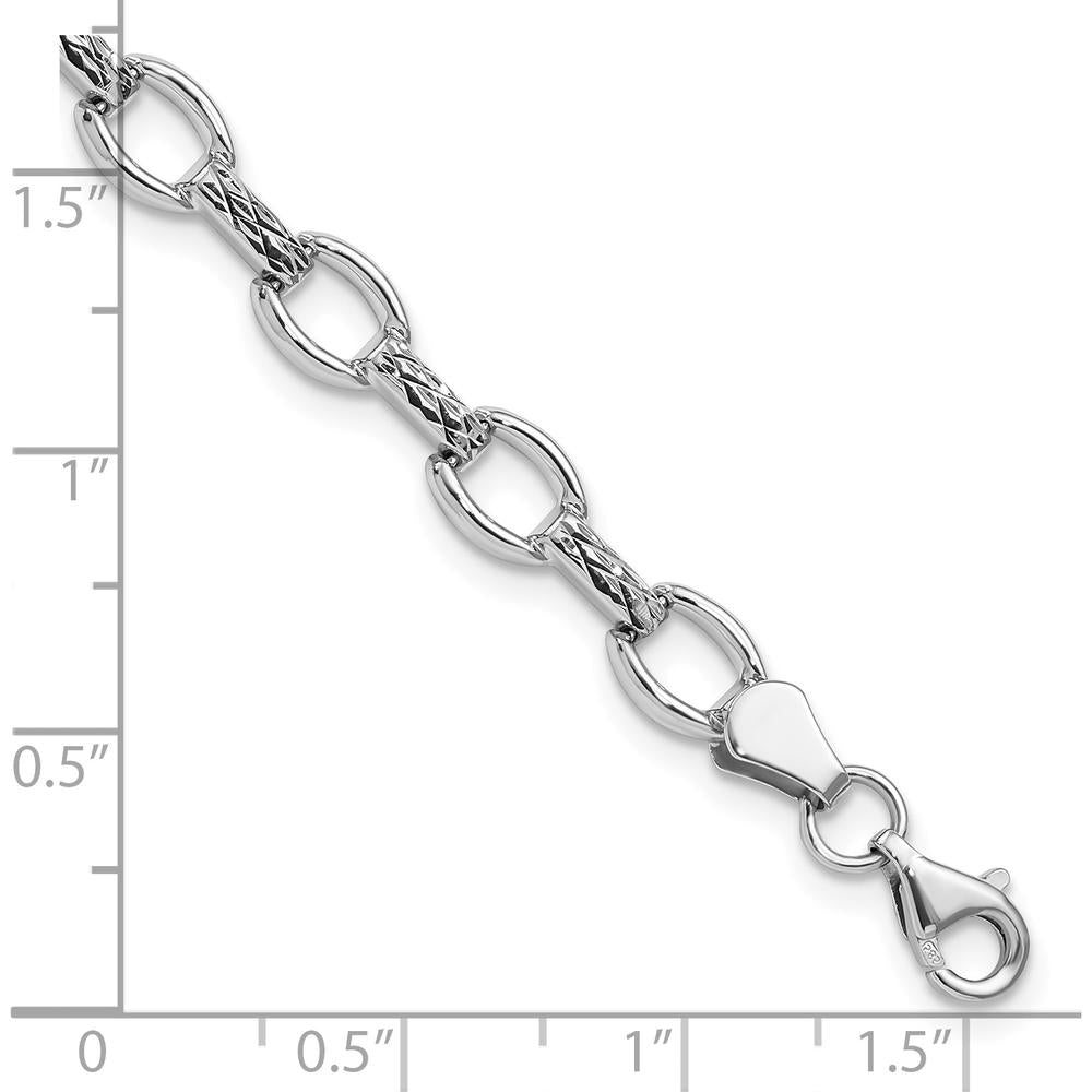 14K White Gold Polished Diamond-Cut Fancy Link 7" Bracelet by 0