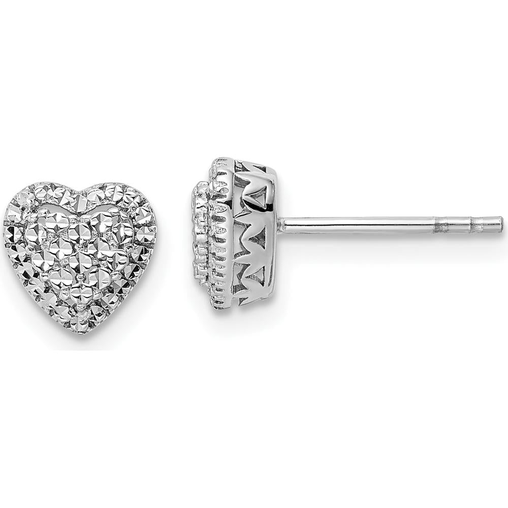14K White Gold Polished Diamond-cut Heart Earrings - 0.50 Carat Total Diamond Weight by 0