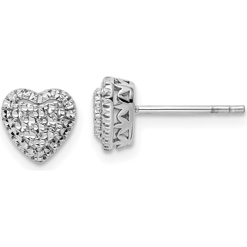 14K White Gold Polished Diamond-cut Heart Earrings - 0.50 Carat Total Diamond Weight by 0