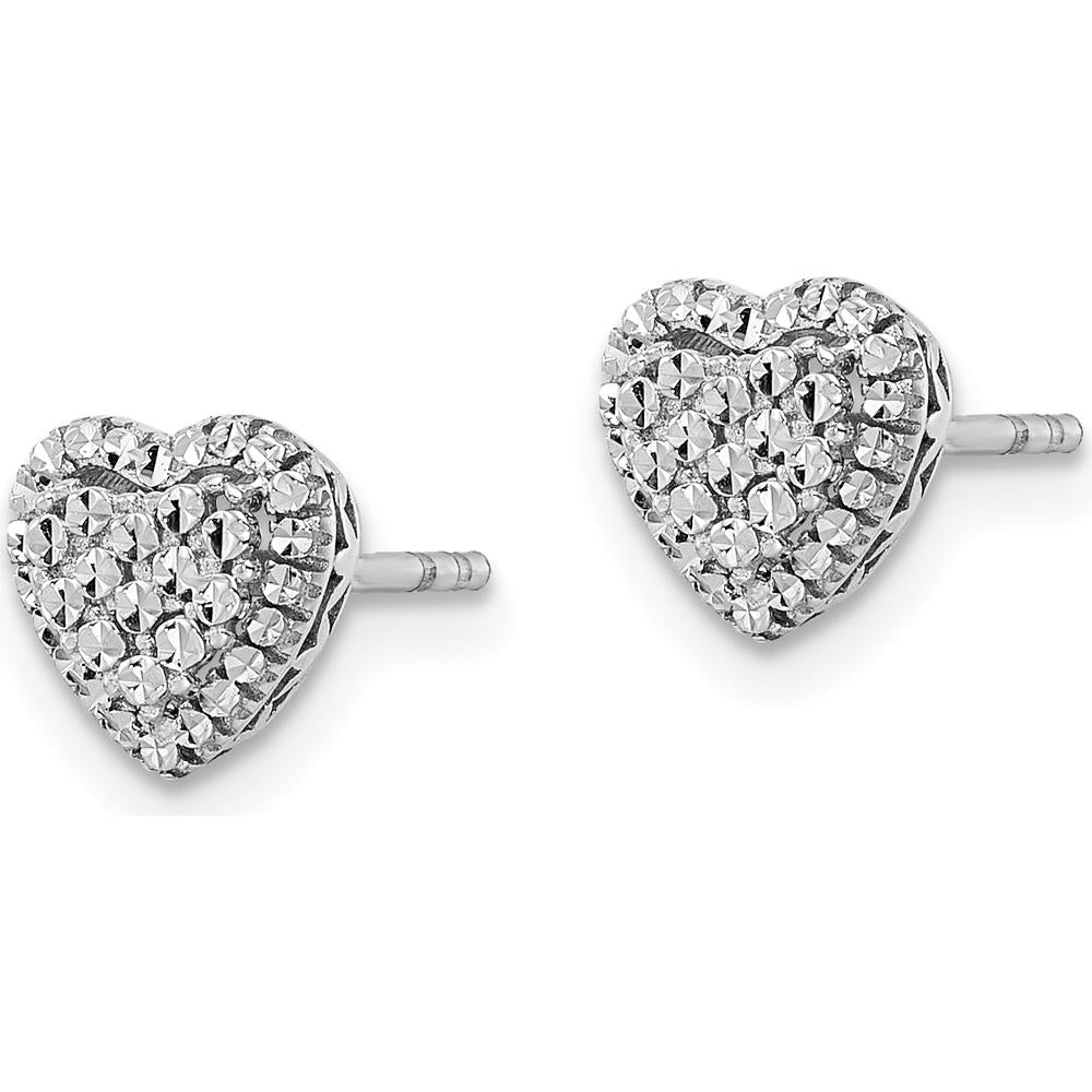14K White Gold Polished Diamond-cut Heart Earrings - 0.50 Carat Total Diamond Weight by 0