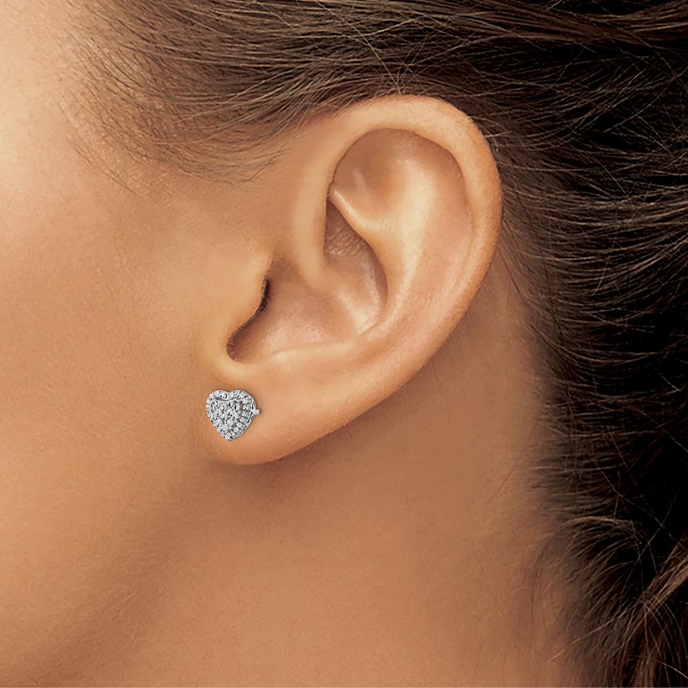 14K White Gold Polished Diamond-cut Heart Earrings - 0.50 Carat Total Diamond Weight by 0