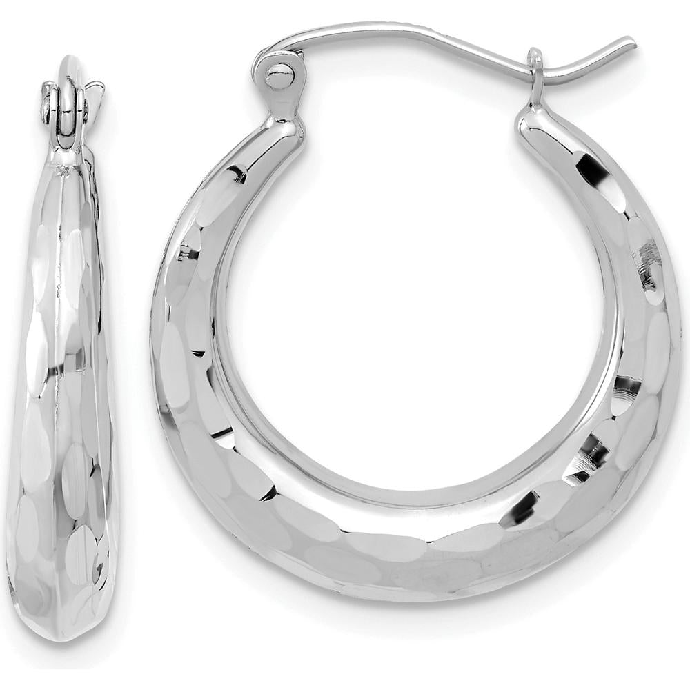 14K White Gold Polished Diamond-Cut Hoop Earrings - 22.73mm Length, 20.42mm Width by 0
