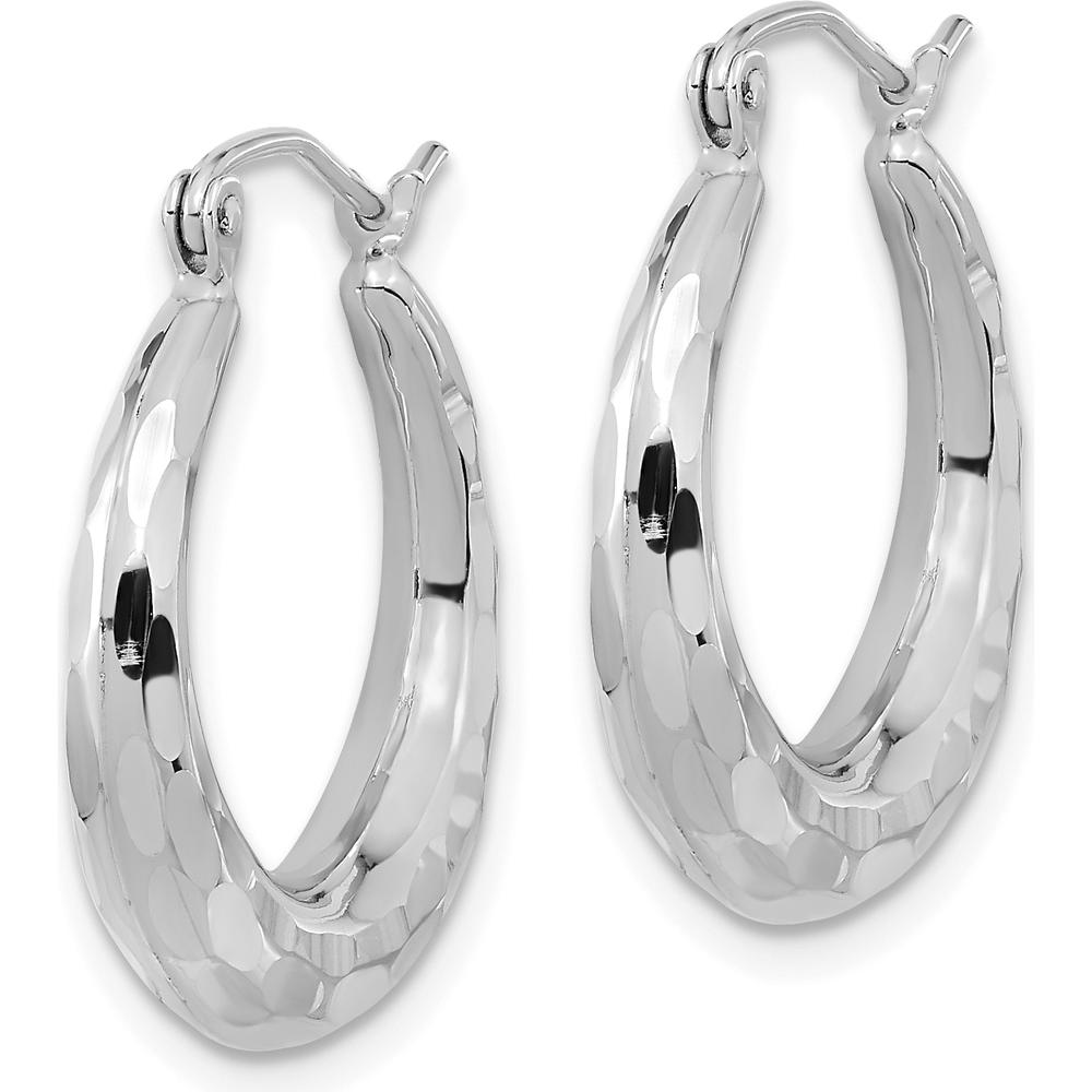 14K White Gold Polished Diamond-Cut Hoop Earrings - 22.73mm Length, 20.42mm Width by 0
