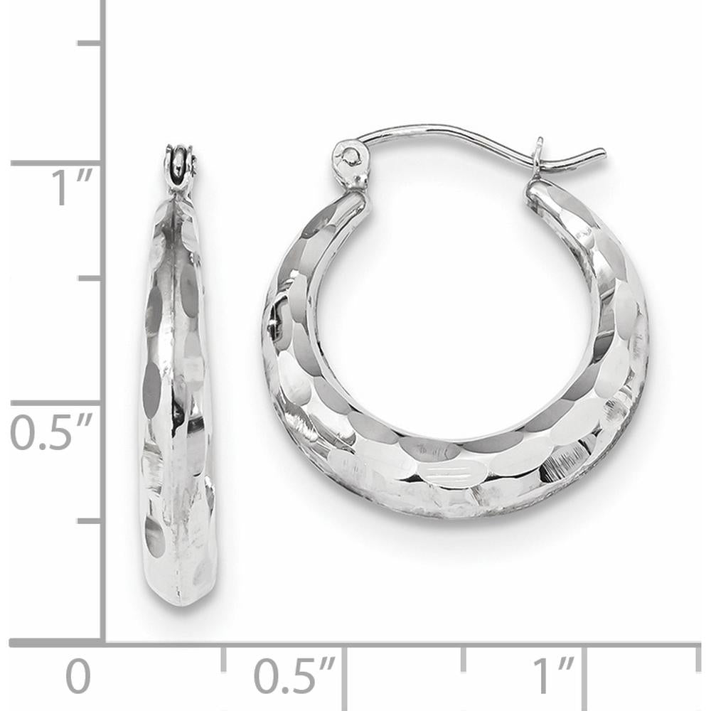 14K White Gold Polished Diamond-Cut Hoop Earrings - 22.73mm Length, 20.42mm Width by 0