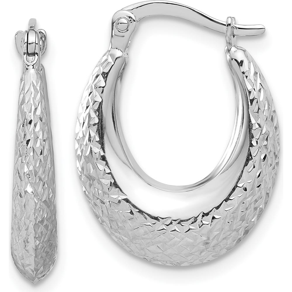 14K White Gold Polished Diamond-Cut Hoop Earrings - 22mm Length by 0