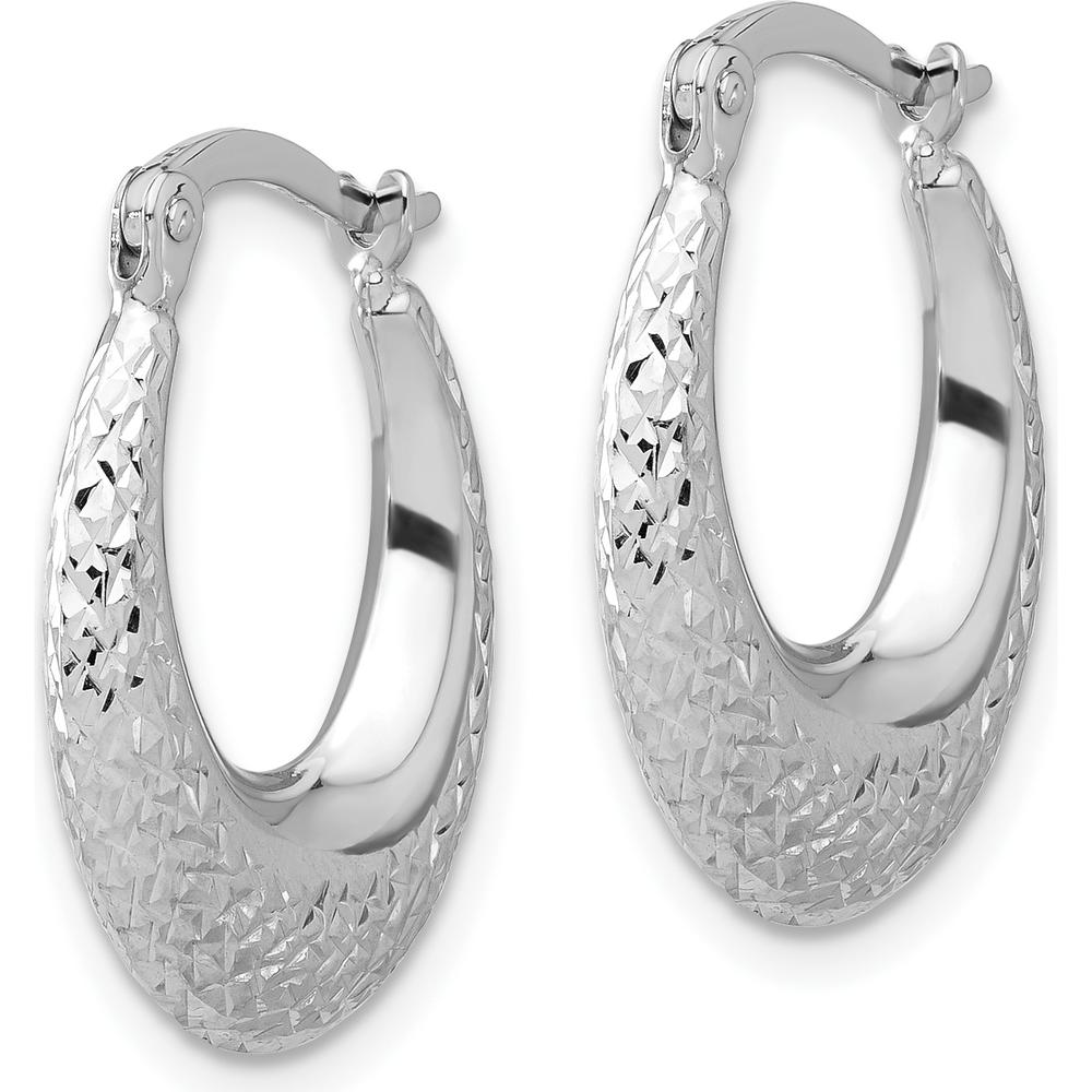 14K White Gold Polished Diamond-Cut Hoop Earrings - 22mm Length by 0