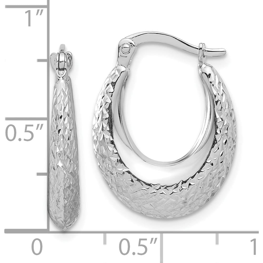 14K White Gold Polished Diamond-Cut Hoop Earrings - 22mm Length by 0