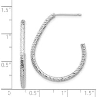 14K White Gold Polished Diamond-cut J-Hoop Earrings - 30.6mm Length by 0