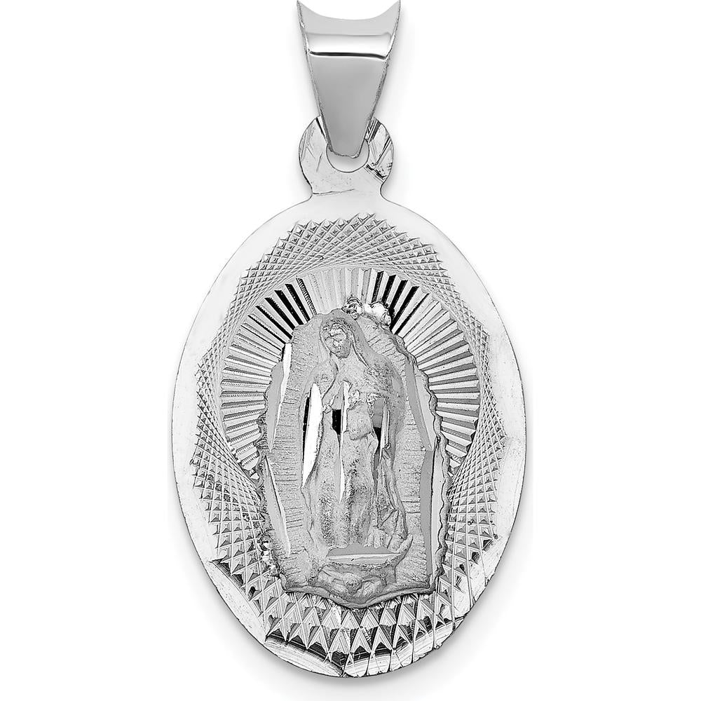 14K White Gold Polished Diamond-Cut Semi-Solid Our Lady Of Guadalupe Oval Pendant - 20mm x 13.02mm by Oro Pregiato