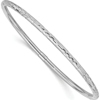 14K White Gold Polished Diamond-Cut Slip-On Round Bangle Bracelet - 3.00mm Width by Oro Pregiato