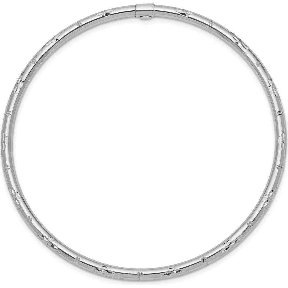 14K White Gold Polished Diamond-Cut Slip-On Round Bangle Bracelet - 3.00mm Width by Oro Pregiato