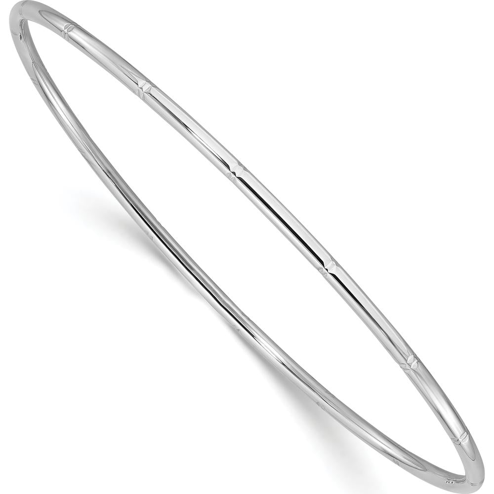 14K White Gold Polished Diamond-Cut Slip-On Round Bangle Bracelet by Oro Pregiato