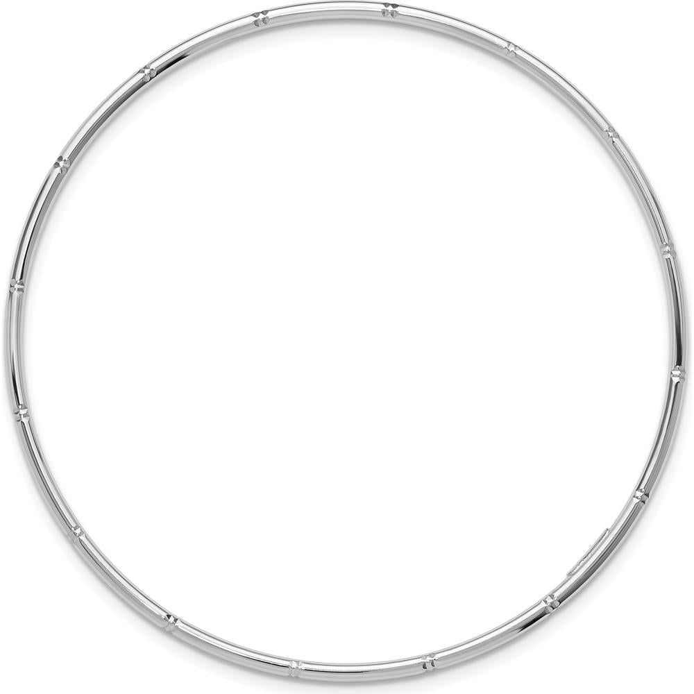 14K White Gold Polished Diamond-Cut Slip-On Round Bangle Bracelet by Oro Pregiato