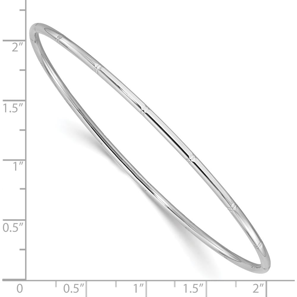 14K White Gold Polished Diamond-Cut Slip-On Round Bangle Bracelet by Oro Pregiato