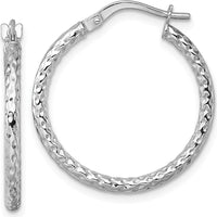 14K White Gold Polished Diamond-cut Textured 23mm Tube Hoop Earrings by 0