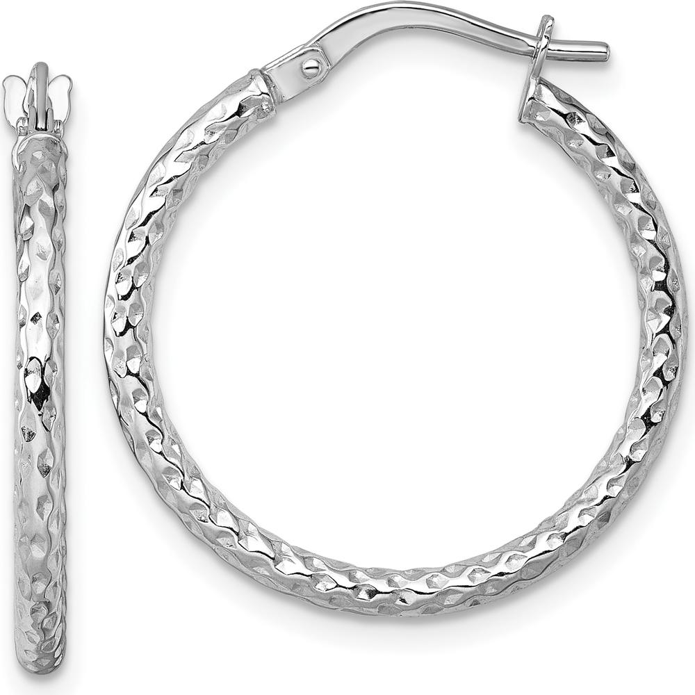 14K White Gold Polished Diamond-cut Textured 23mm Tube Hoop Earrings by 0