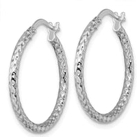 14K White Gold Polished Diamond-cut Textured 23mm Tube Hoop Earrings by 0