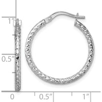 14K White Gold Polished Diamond-cut Textured 23mm Tube Hoop Earrings by 0