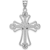 14K White Gold Polished Diamond-cut Textured Cross Pendant with Rhodium Plating by Oro Pregiato