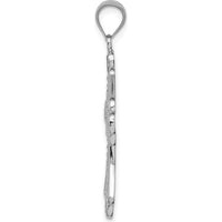 14K White Gold Polished Diamond-cut Textured Cross Pendant with Rhodium Plating by Oro Pregiato