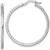 14K White Gold Polished Diamond-Cut Textured Large Hoop Earrings - 32mm by 0