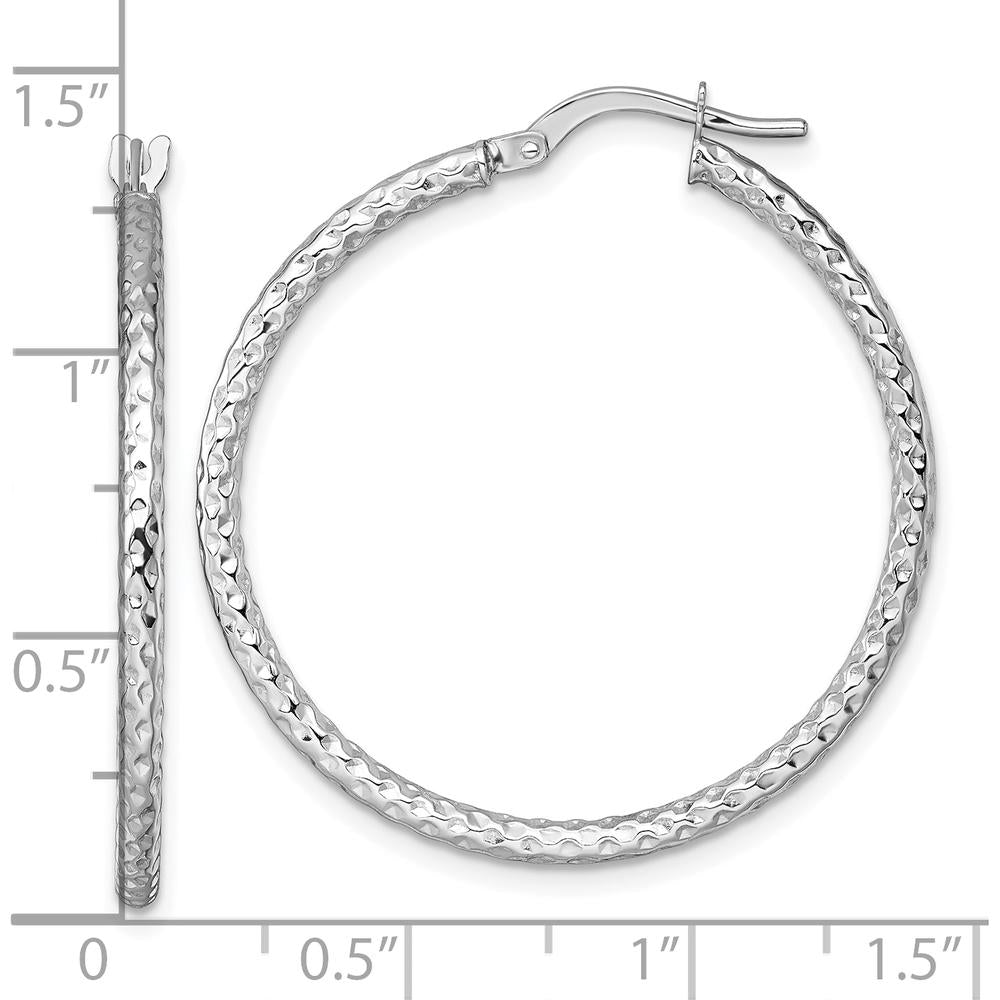 14K White Gold Polished Diamond-Cut Textured Large Hoop Earrings - 32mm by 0