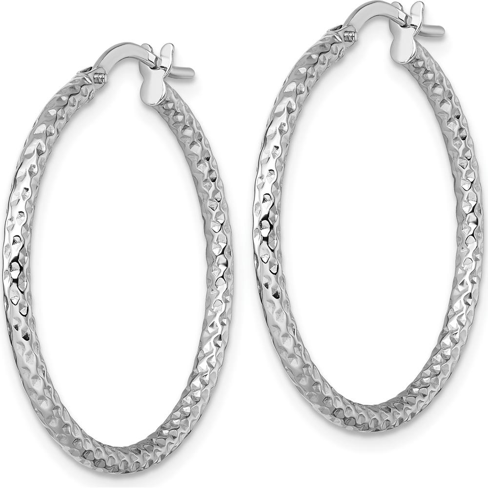14K White Gold Polished Diamond-Cut Textured Tube Hoop Earrings - 30mm Length by 0