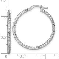 14K White Gold Polished Diamond-Cut Textured Tube Hoop Earrings - 30mm Length by 0