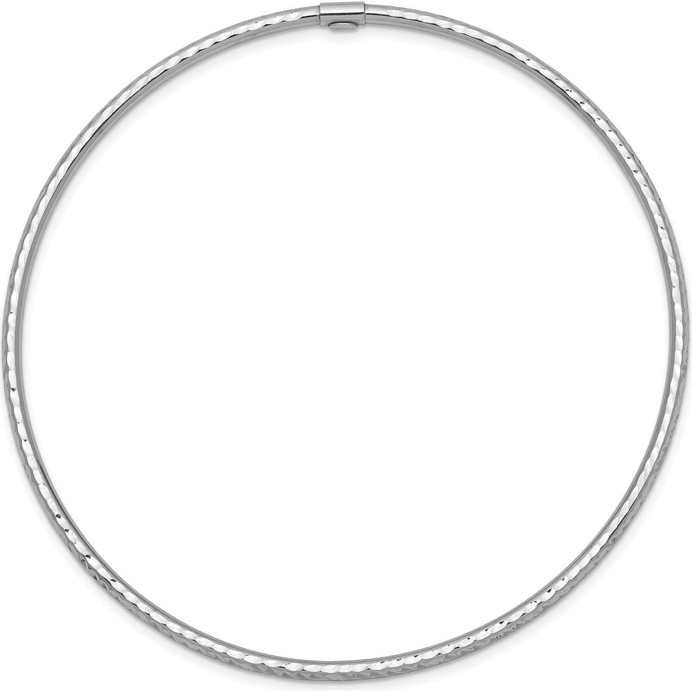 14K White Gold Polished Diamond-Cut Tube 2.00mm Slip-On Bangle Bracelet - 8 Inch Length by Oro Pregiato