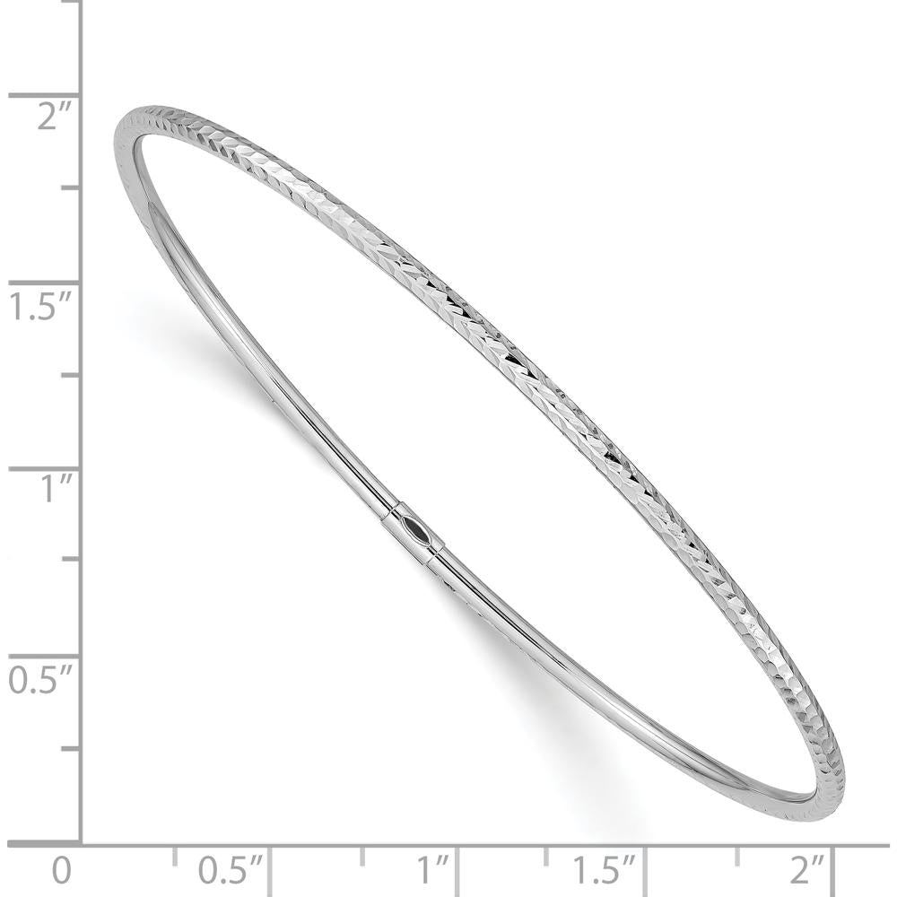 14K White Gold Polished Diamond-Cut Tube 2.00mm Slip-On Bangle Bracelet - 8 Inch Length by Oro Pregiato