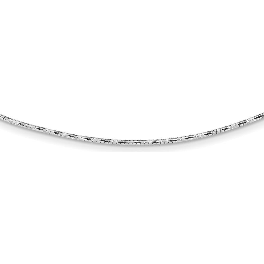 14K White Gold Polished Diamond-Cut Twisted Omega Necklace with 2" Heart Extender by 0