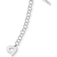 14K White Gold Polished Diamond-Cut Twisted Omega Necklace with 2" Heart Extender by 0