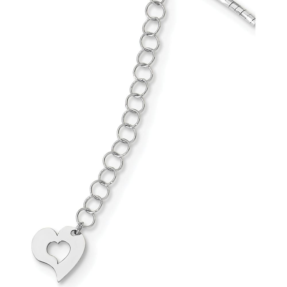 14K White Gold Polished Diamond-Cut Twisted Omega Necklace with 2" Heart Extender by 0