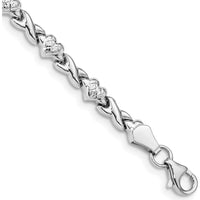 14K White Gold Polished Diamond-Cut X-and-Heart Bracelet - 7" Length by Oro Pregiato
