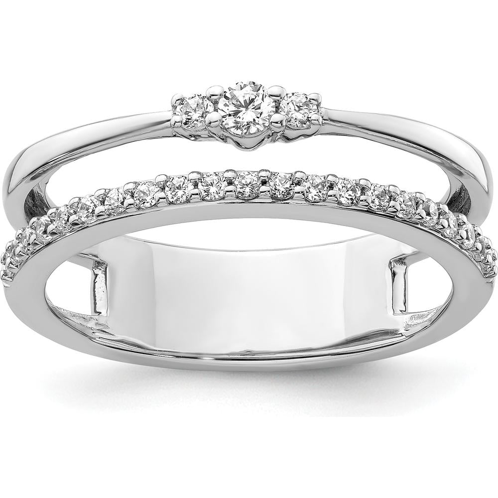 14K White Gold Polished Diamond Double Band Fashion Ring with 0.25 Carat Total Round Diamonds by 0