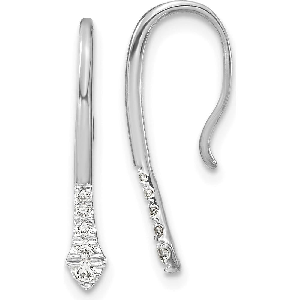 14K White Gold Polished Diamond Drop Threader Earrings with Round Cut Diamonds - 0.062 Carat Total Diamond Weight by Oro Pregiato