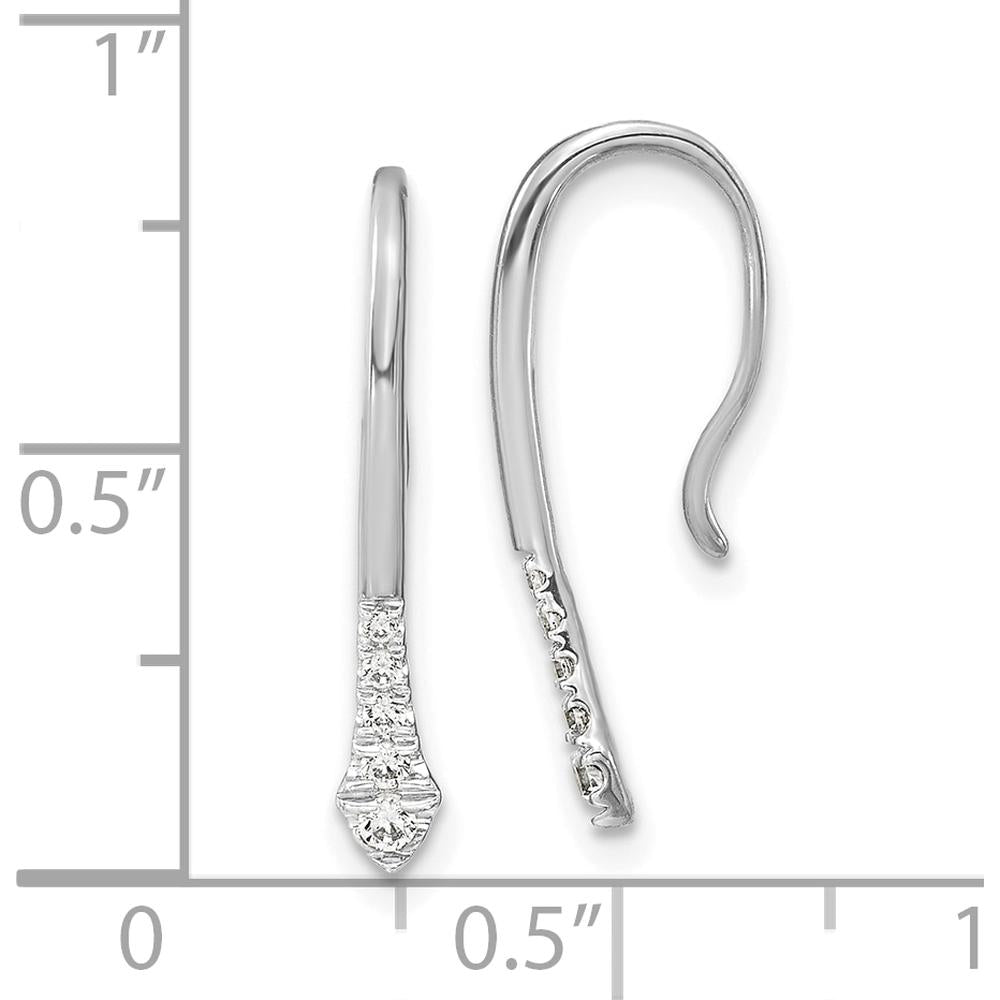 14K White Gold Polished Diamond Drop Threader Earrings with Round Cut Diamonds - 0.062 Carat Total Diamond Weight by Oro Pregiato