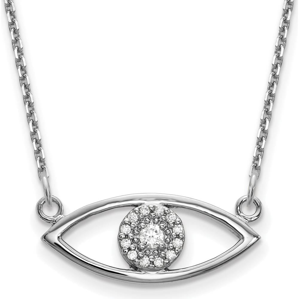 14K White Gold Polished Diamond Evil Eye Necklace - 1/10 Carat Total Diamond Weight by Oro Pregiato
