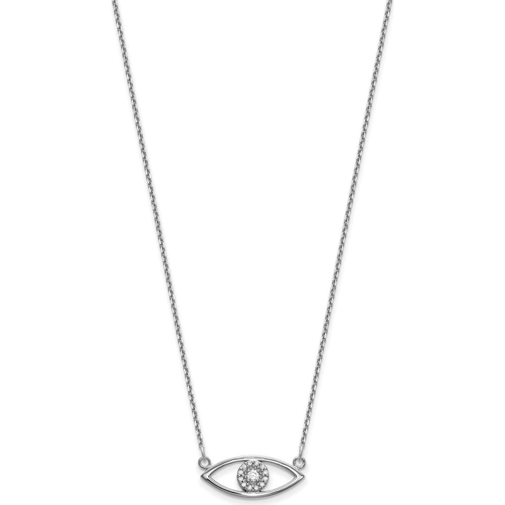 14K White Gold Polished Diamond Evil Eye Necklace - 1/10 Carat Total Diamond Weight by Oro Pregiato